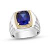 Thumbnail Image 0 of Cushion-Cut Blue Lab-Created Sapphire and 0.15 CT. T.W. Diamond Frame Ring in Sterling Silver and 10K Gold