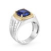 Cushion-Cut Blue Lab-Created Sapphire and 0.15 CT. T.W. Diamond Frame Ring in Sterling Silver and 10K Gold