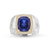 Thumbnail Image 3 of Cushion-Cut Blue Lab-Created Sapphire and 0.15 CT. T.W. Diamond Frame Ring in Sterling Silver and 10K Gold