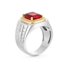 Thumbnail Image 2 of Cushion-Cut Lab-Created Ruby and 0.15 CT. T.W. Diamond Frame Ring in Sterling Silver and 10K Gold