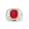 Thumbnail Image 3 of Cushion-Cut Lab-Created Ruby and 0.15 CT. T.W. Diamond Frame Ring in Sterling Silver and 10K Gold