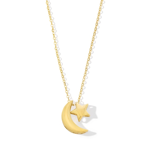 Moon and Star Double Charm Pendant in 10K Gold