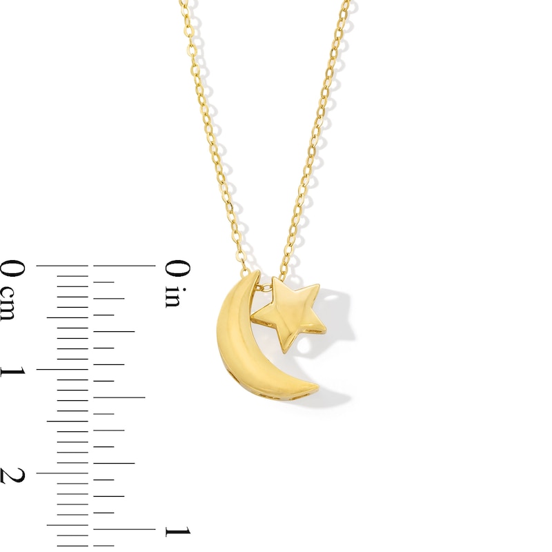 Moon and Star Double Charm Pendant in 10K Gold