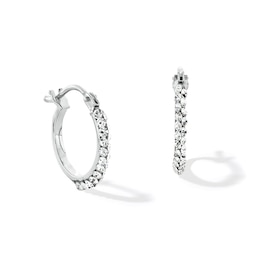 10.0mm Crystal Hoop Earrings in Hollow 10K White Gold