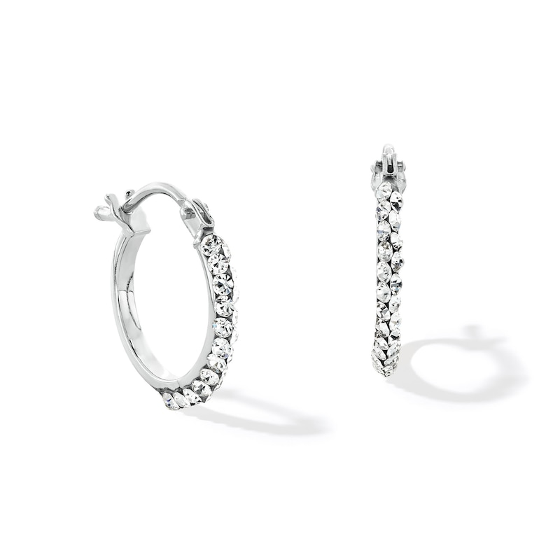 Main Image 1 of 10.0mm Crystal Hoop Earrings in Hollow 10K White Gold