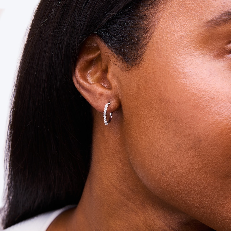 Main Image 2 of 10.0mm Crystal Hoop Earrings in Hollow 10K White Gold