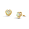 Thumbnail Image 1 of Child's 4.0mm Heart-Shaped Iridescent Cubic Zirconia Solitaire Beaded Frame Stud Earrings in Solid 14K Gold