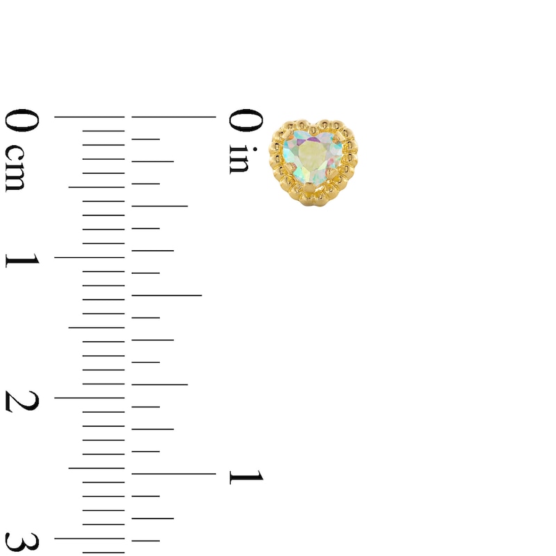 Main Image 2 of Child's 4.0mm Heart-Shaped Iridescent Cubic Zirconia Solitaire Beaded Frame Stud Earrings in Solid 14K Gold