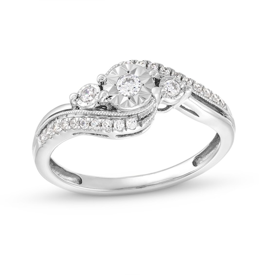 0.25 CT. T.W. Diamond Cushion Frame Past Present Future® Engagement Ring in 10K White Gold