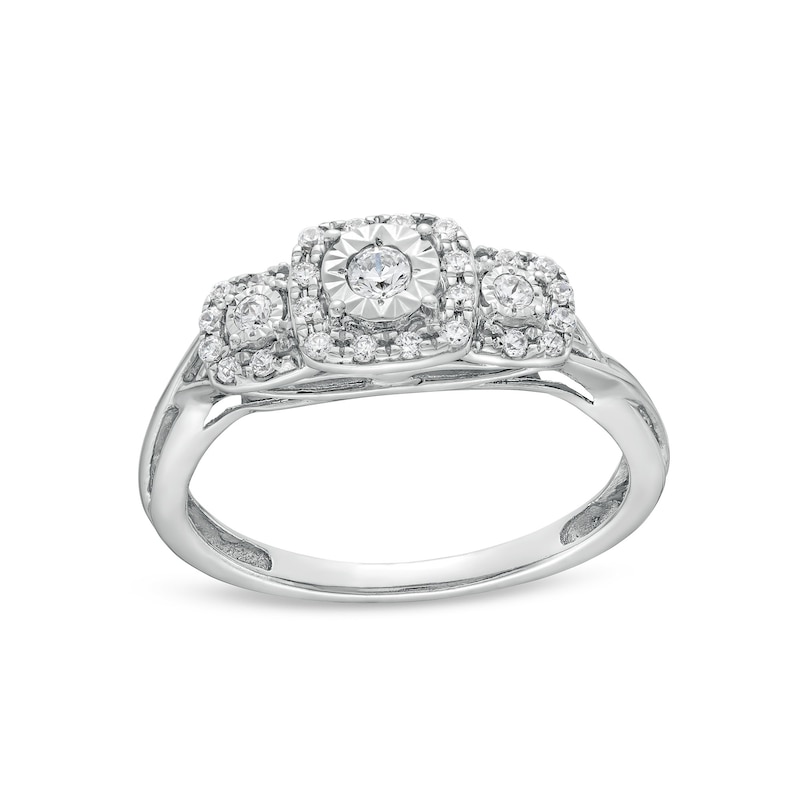 Main Image 1 of 0.25 CT. T.W. Diamond Cushion Frame Past Present Future® Engagement Ring in 10K White Gold