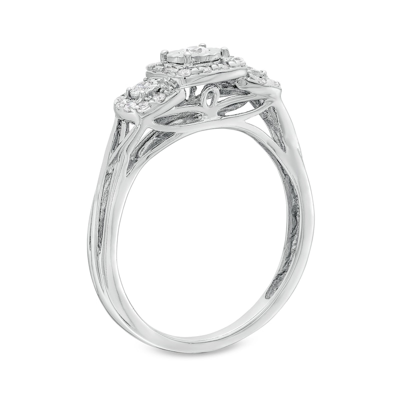 0.25 CT. T.W. Diamond Cushion Frame Past Present Future® Engagement Ring in 10K White Gold