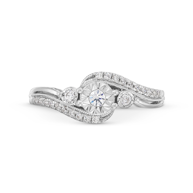 Main Image 4 of 0.25 CT. T.W. Diamond Cushion Frame Past Present Future® Engagement Ring in 10K White Gold