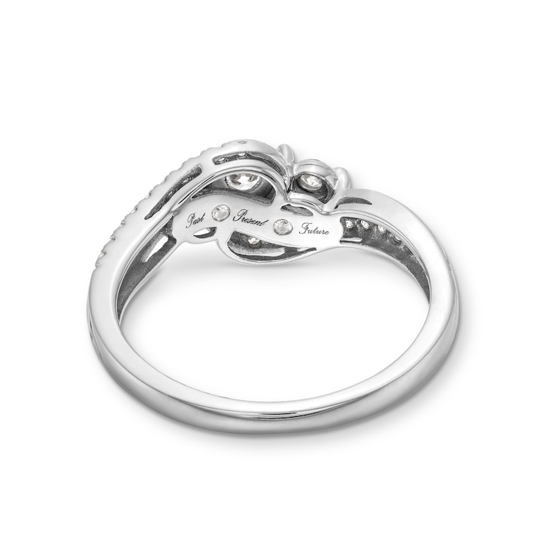 Main Image 5 of 0.25 CT. T.W. Diamond Cushion Frame Past Present Future® Engagement Ring in 10K White Gold