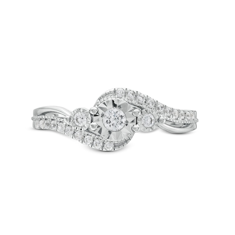 Main Image 3 of 0.25 CT. T.W. Diamond Past Present Future® Miracle Bypass Shank Engagement Ring in 10K White Gold