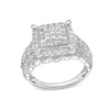 Thumbnail Image 0 of 1.00 CT. T.W. Princess-Cut Multi-Diamond Cushion Frame Scalloped Shank Vintage-Style Engagement Ring in 10K White Gold