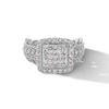 Thumbnail Image 2 of 1.00 CT. T.W. Princess-Cut Multi-Diamond Cushion Frame Scalloped Shank Vintage-Style Engagement Ring in 10K White Gold