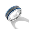 8.0mm Triple Row Grooved Edge Wedding Band in Stainless Steel with Black and Blue Ion Plate - Size 10