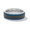 8.0mm Triple Row Grooved Edge Wedding Band in Stainless Steel with Black and Blue Ion Plate - Size 10