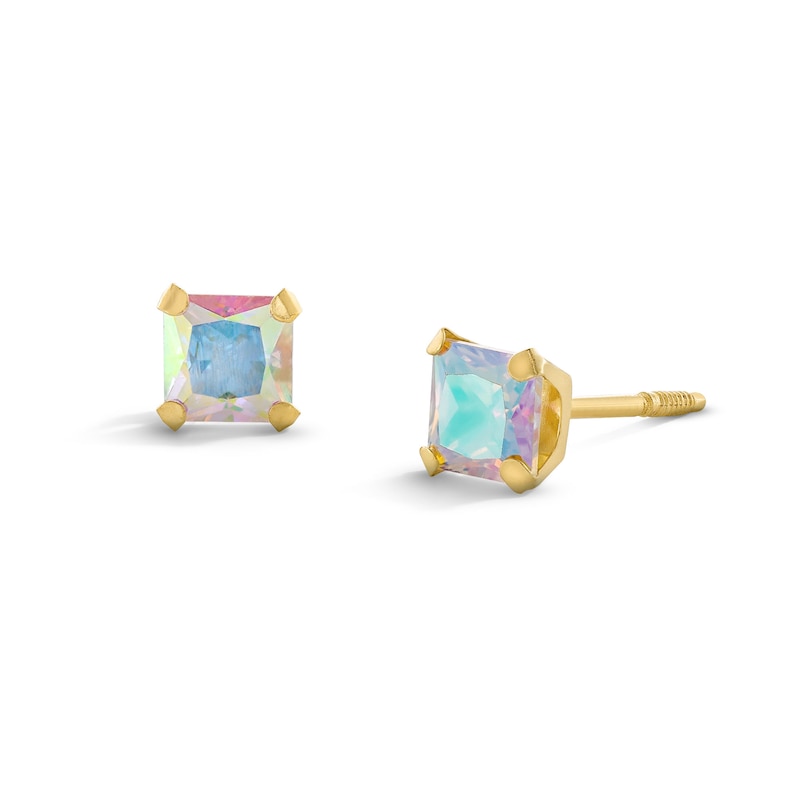 Child's 4.0mm Princess-Cut Iridescent Cubic Zirconia Solitaire Stud Earrings in Solid 14K Gold