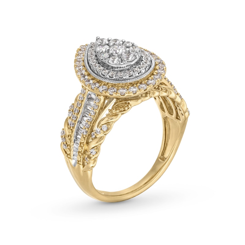 1.00 CT. T.W. Pear-Shaped Multi-Diamond Double Frame Multi-Row Twist Shank Engagement Ring in 10K Gold