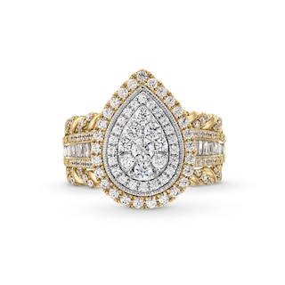 1.00 CT. T.W. Pear-Shaped Multi-Diamond Double Frame Multi-Row Twist Shank Engagement Ring in 10K Gold