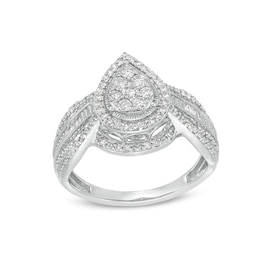 0.50 CT. T.W. Pear-Shaped Multi-Diamond Frame Multi-Row Vintage-Style Engagement Ring in 10K White Gold