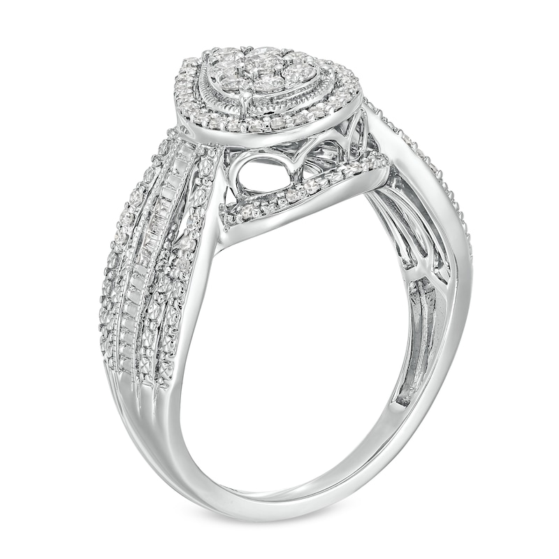 0.50 CT. T.W. Pear-Shaped Multi-Diamond Frame Multi-Row Vintage-Style Engagement Ring in 10K White Gold