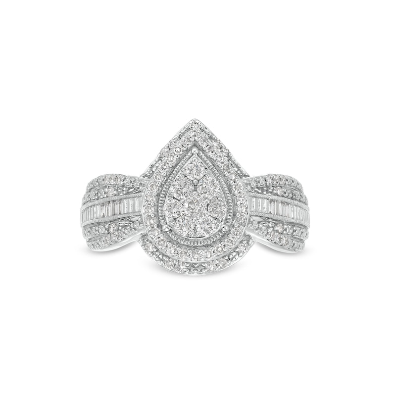 0.50 CT. T.W. Pear-Shaped Multi-Diamond Frame Multi-Row Vintage-Style Engagement Ring in 10K White Gold