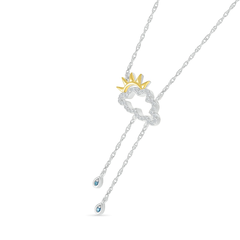 Swiss Blue Topaz and White Lab-Created Sapphire Sun, Cloud and Raindrop Necklace in Sterling Silver and 10K Gold