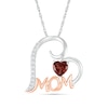 Thumbnail Image 0 of 5.0mm Heart-Shaped Garnet and White Lab-Created Sapphire "MOM" Tilted Heart Pendant in Sterling Silver and 10K Rose Gold