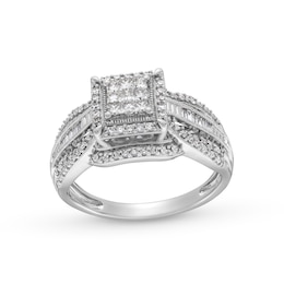 0.50 CT. T.W. Princess-Cut Multi-Diamond Double Frame Multi-Row Engagement Ring in 10K White Gold