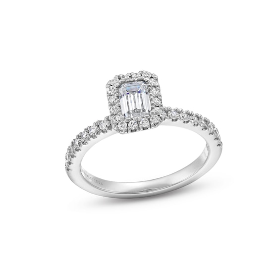 Vera Wang Love Collection 1.11 CT. T.W. Emerald-Cut Certified Diamond Frame Engagement Ring in 18K White Gold (F/SI2)