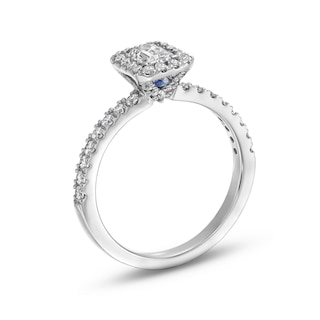 Vera Wang Love Collection 1.11 CT. T.W. Emerald-Cut Certified Diamond Frame Engagement Ring in 18K White Gold (F/SI2)