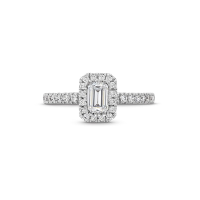 Vera Wang Love Collection 1.11 CT. T.W. Emerald-Cut Certified Diamond Frame Engagement Ring in 18K White Gold (F/SI2)