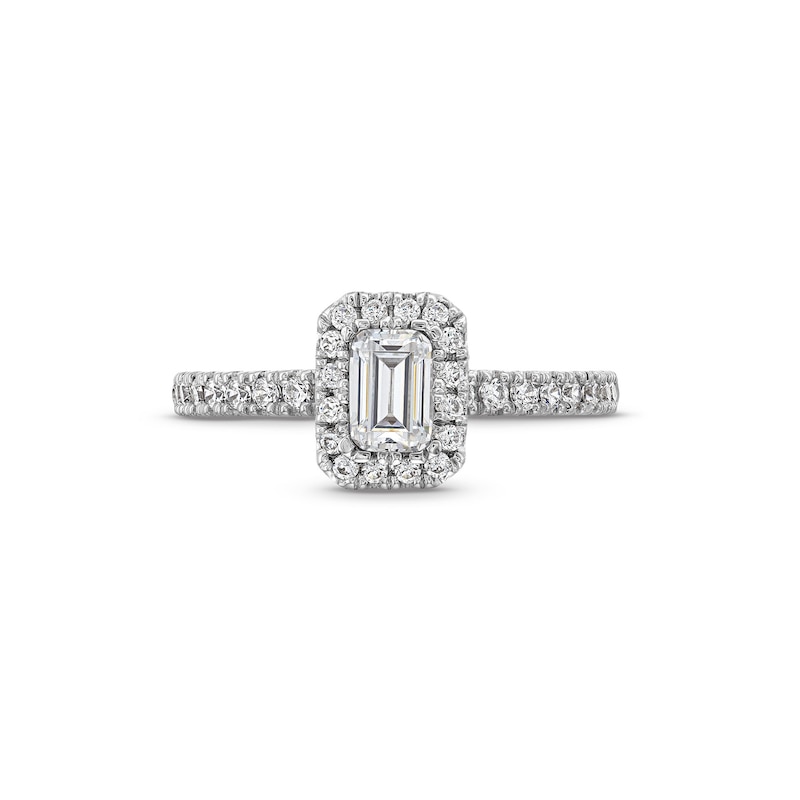 Vera Wang Love Collection 1.11 CT. T.W. Emerald-Cut Certified Diamond Frame Engagement Ring in 18K White Gold (F/SI2)