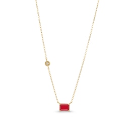 Emerald-Cut Certified Ruby and Diamond Accent Sideways Necklace in 10K Gold