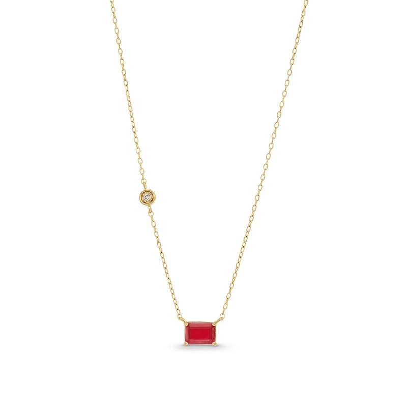 Main Image 1 of Emerald-Cut Certified Ruby and Diamond Accent Sideways Necklace in 10K Gold