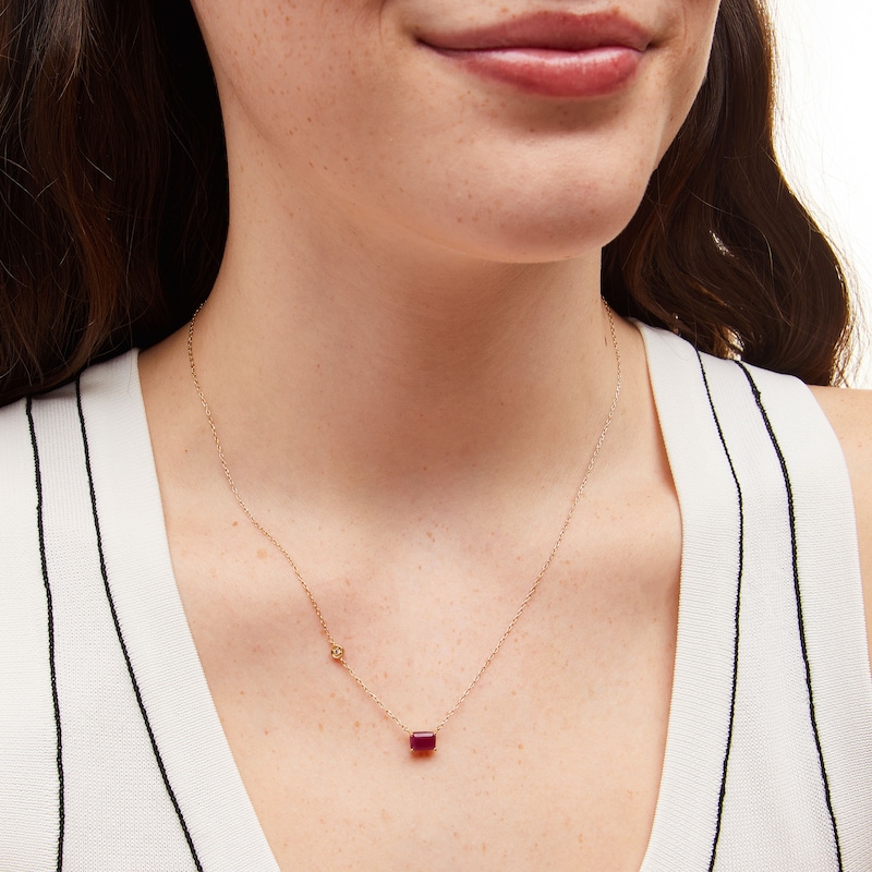 Main Image 2 of Emerald-Cut Certified Ruby and Diamond Accent Sideways Necklace in 10K Gold