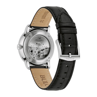 Men's Bulova Hudson Automatic Black Leather Strap Watch with Textured Black Dial (Model: 96B441)