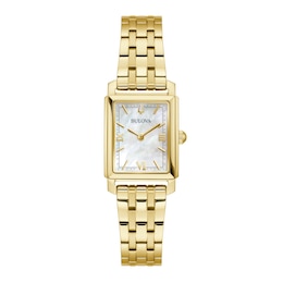 Ladies' Bulova Sutton Gold-Tone IP Watch with Rectangular Mother-of-Pearl Dial (Model: 97L177)