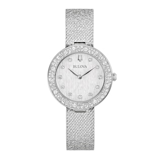 Ladies' Bulova Phantom Crystal Accent Mesh Watch with Textured Silver-Tone Dial (Model: 96L329)