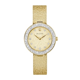 Ladies' Bulova Phantom Crystal Accent Gold-Tone IP Mesh Watch with Textured Champagne Dial (Model: 98L321)