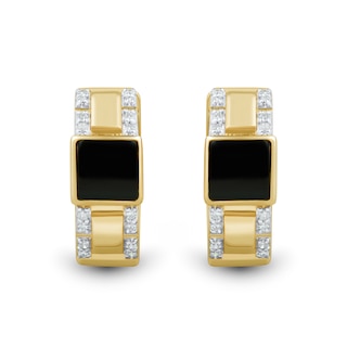 5.0mm Square Onyx and 0.115 CT. T.W. Diamond Hoop Earrings in 10K Gold