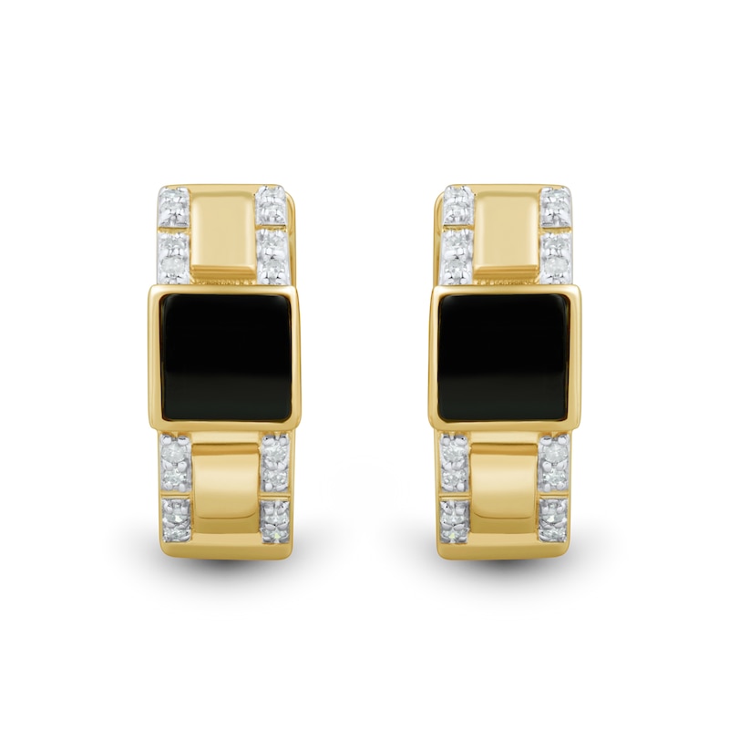 5.0mm Square Onyx and 0.115 CT. T.W. Diamond Hoop Earrings in 10K Gold