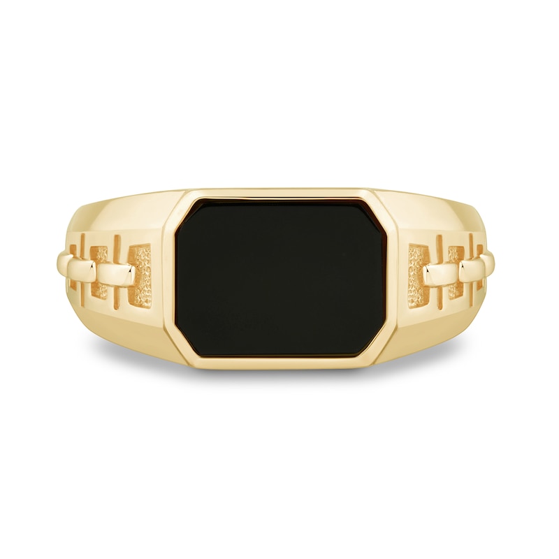 Sideways Emerald-Cut Onyx Solitaire Chain Link Shank Signet Ring in 10K Gold