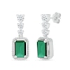 Thumbnail Image 0 of Emerald-Cut Lab-Created Emerald and White Lab-Created Sapphire Vintage-Style Drop Earrings in Sterling Silver