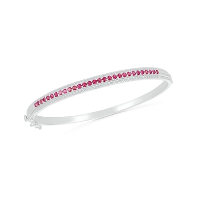 Lab-Created Ruby and White Lab-Created Sapphire Edge Bangle in Sterling Silver