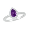 Thumbnail Image 0 of Pear-Shaped Amethyst and 0.065 CT. T.W. Diamond Frame Ring in 10K White Gold