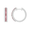 Thumbnail Image 2 of Lab-Created Ruby and White Lab-Created Sapphire Edge Hoop Earrings in Sterling Silver