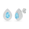 Thumbnail Image 0 of Pear-Shaped Swiss Blue Topaz and White Lab-Created Sapphire Double Frame Stud Earrings in Sterling Silver